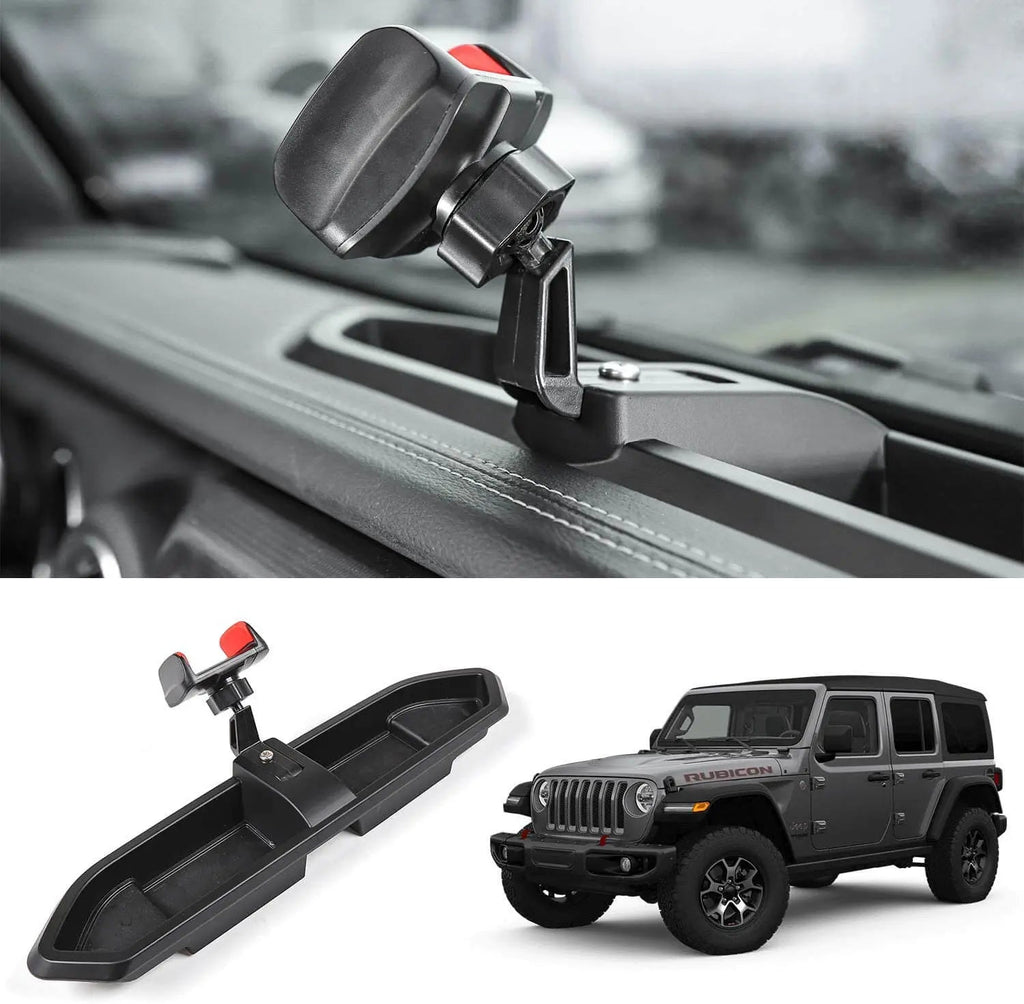 For 2018-2023 Jeep Wrangler JL JLU Gladitator JT Dash Mount Storage Tray with Phone Holder, Not for 4Xe