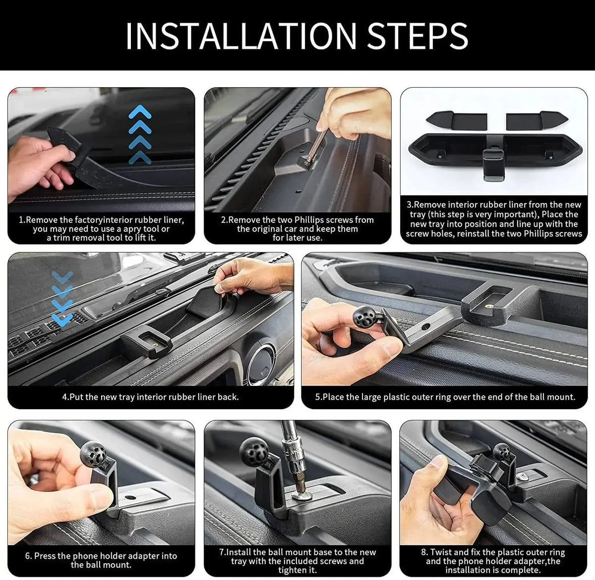 For 2018-2023 Jeep Wrangler JL JLU Gladitator JT Dash Mount Storage Tray with Phone Holder, Not for 4Xe