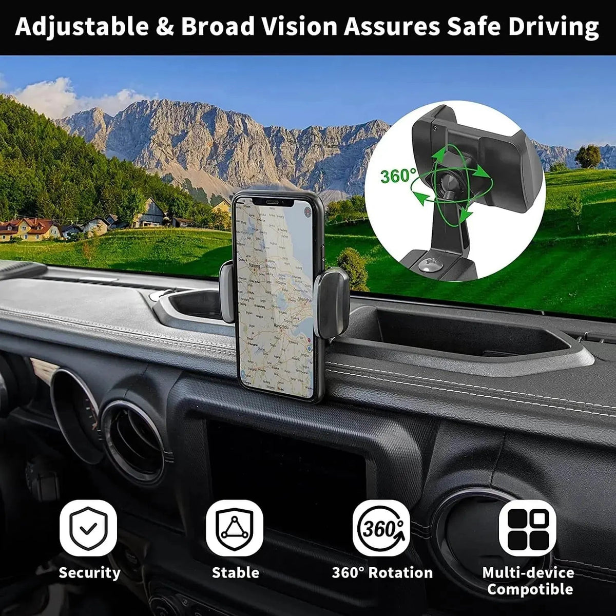 For 2018-2023 Jeep Wrangler JL JLU Gladitator JT Dash Mount Storage Tray with Phone Holder, Not for 4Xe