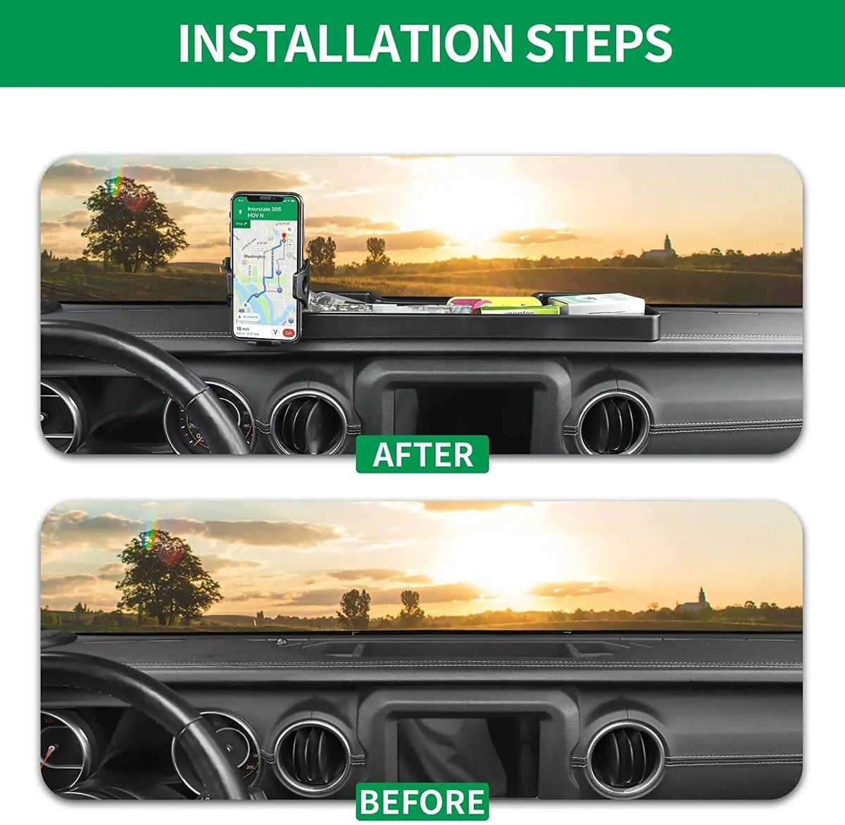For 2018-2023 Jeep Wrangler JL JLU & Gladiator JT 4Xe Dashboard Storage Tray With Phone Holder