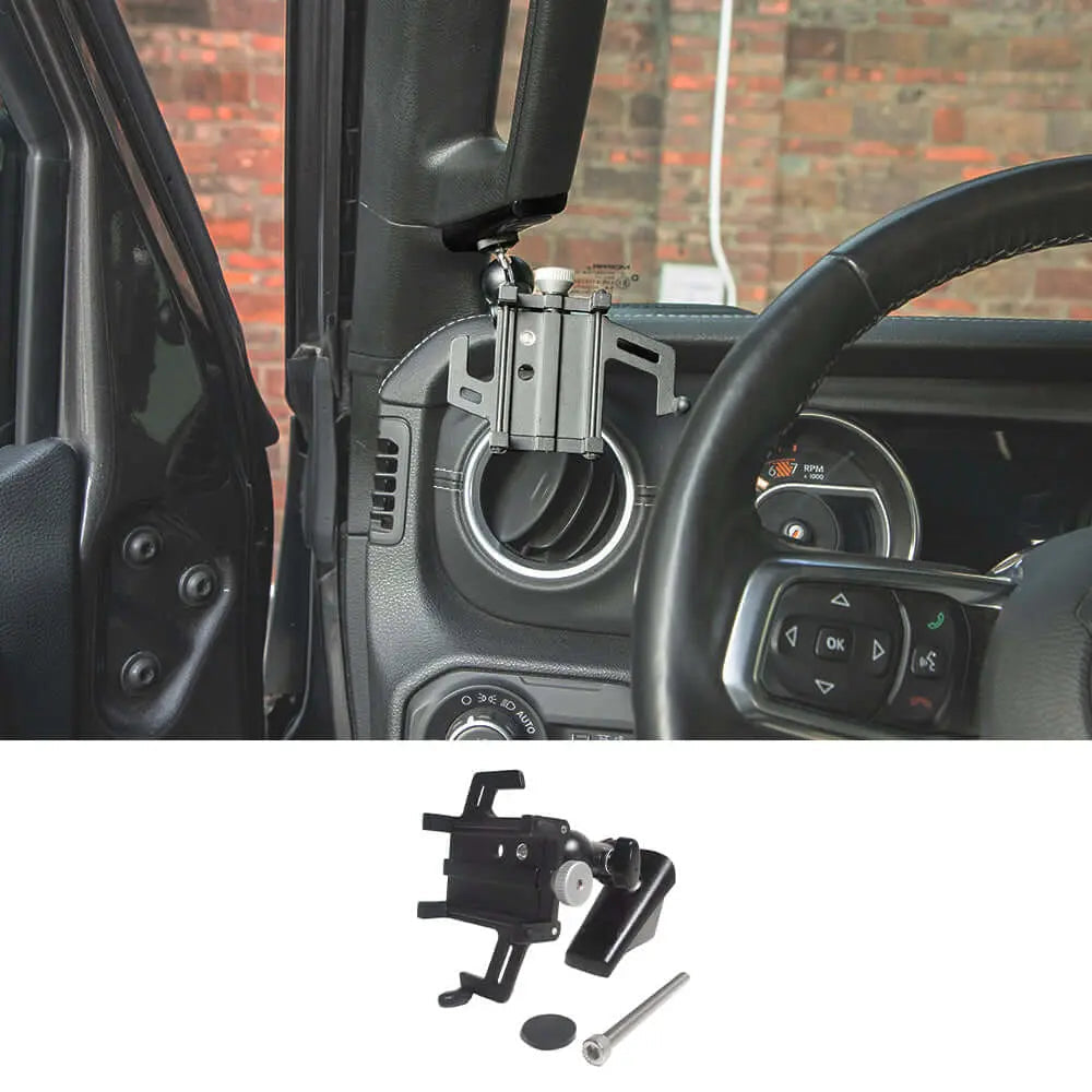 For 2018-2023 Jeep Wrangler JL JLU & Gladiator JT A-Pillar Grab Handle Adjustable Metal Phone Holder Anti-Shake Phone Mount