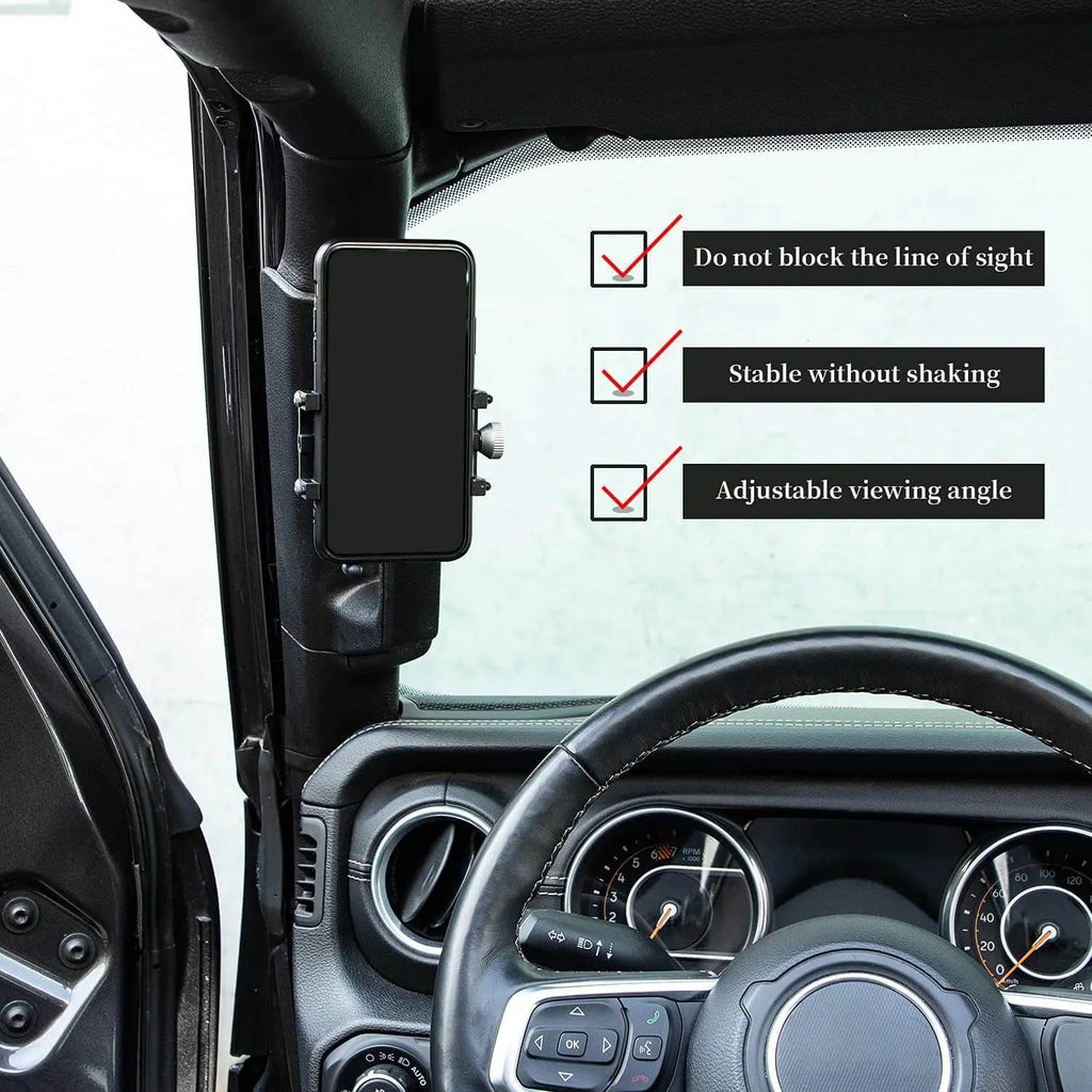 For 2018-2023 Jeep Wrangler JL JLU & Gladiator JT A-Pillar Grab Handle Adjustable Metal Phone Holder Anti-Shake Phone Mount