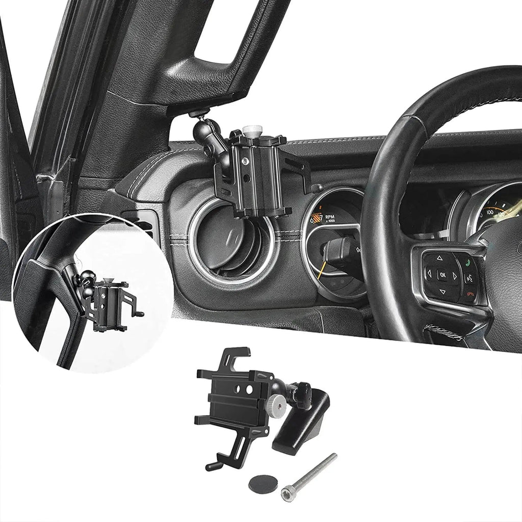 For 2018-2023 Jeep Wrangler JL JLU & Gladiator JT A-Pillar Grab Handle Adjustable Metal Phone Holder Anti-Shake Phone Mount