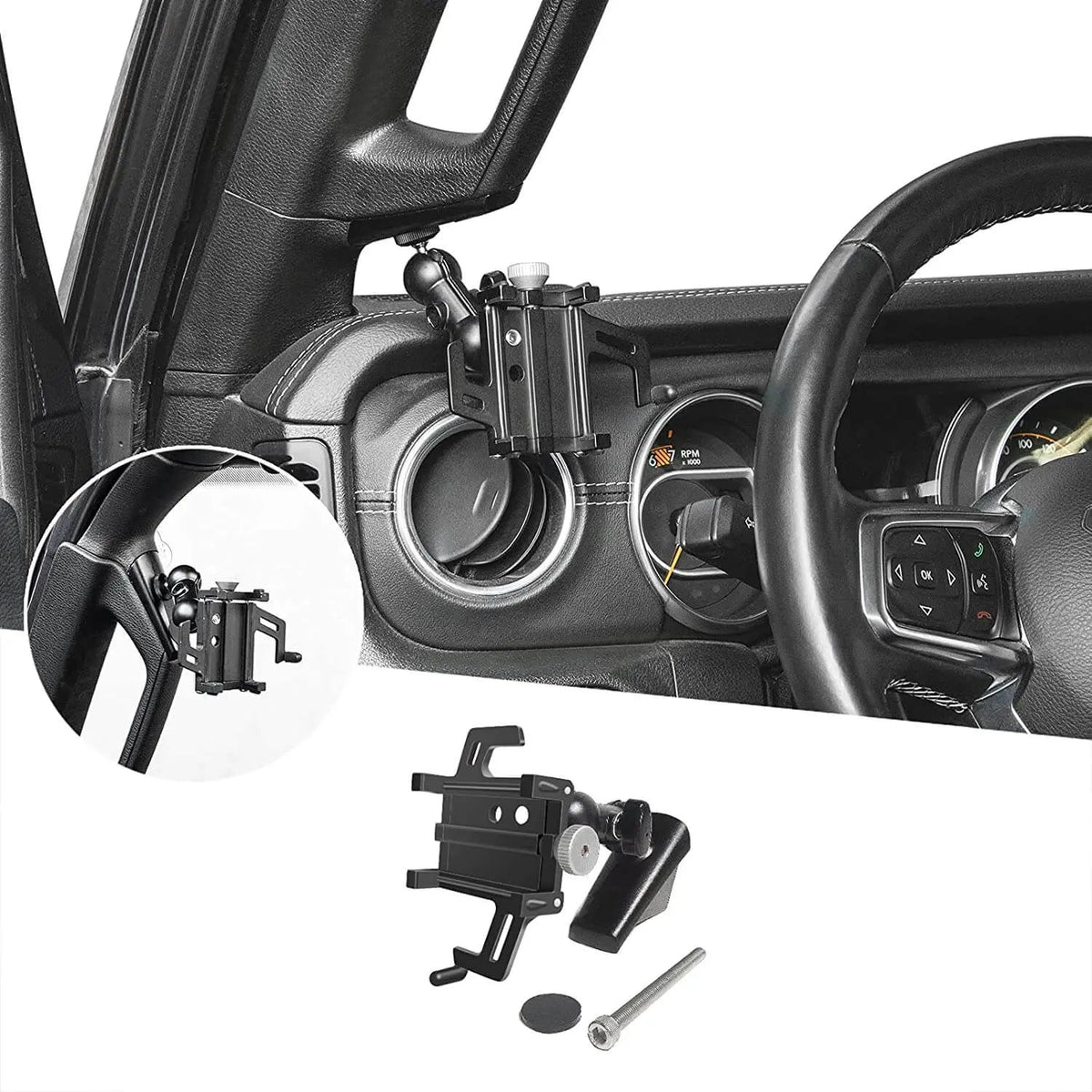 For 2018-2023 Jeep Wrangler JL JLU & Gladiator JT A-Pillar Grab Handle Adjustable Metal Phone Holder Anti-Shake Phone Mount