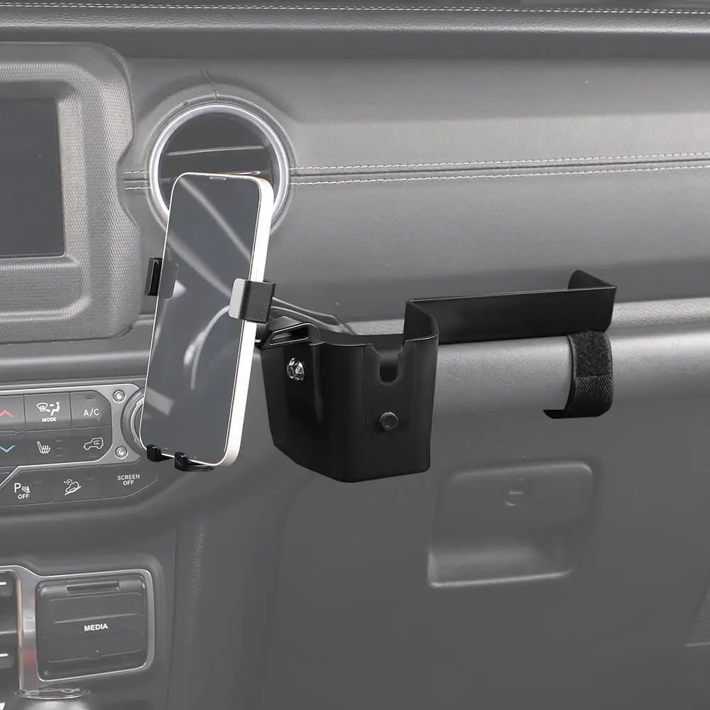For 2018-2023 Jeep Wrangler JL JLU & Gladiator JT Passenger Co-Pilot Grab Bar Phone Mount Drink Cup Storage Tray