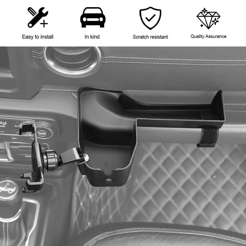 For 2018-2023 Jeep Wrangler JL JLU & Gladiator JT Passenger Co-Pilot Grab Bar Phone Mount Drink Cup Storage Tray