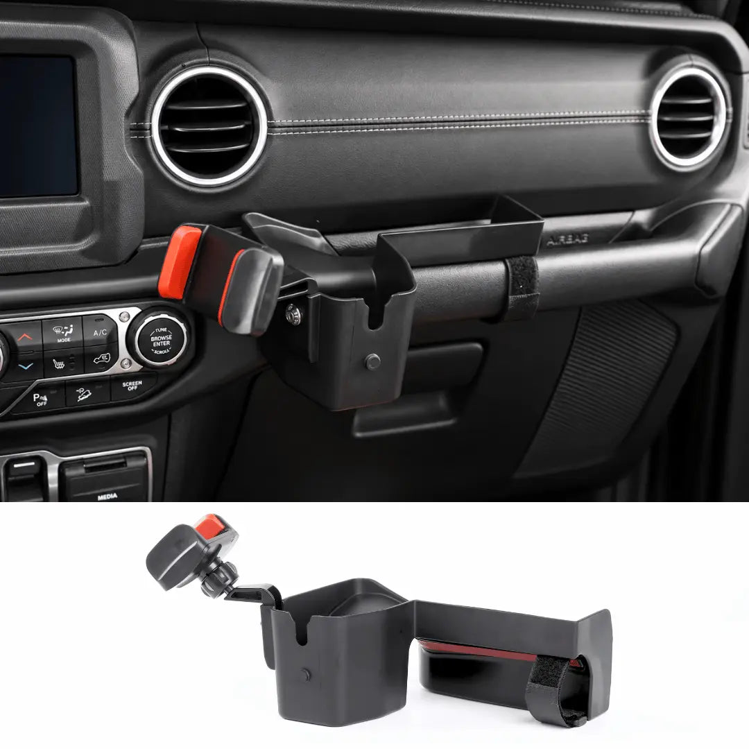 For 2018-2023 Jeep Wrangler JL JLU & Gladiator JT Passenger Co-Pilot Grab Bar Phone Mount Drink Cup Storage Tray