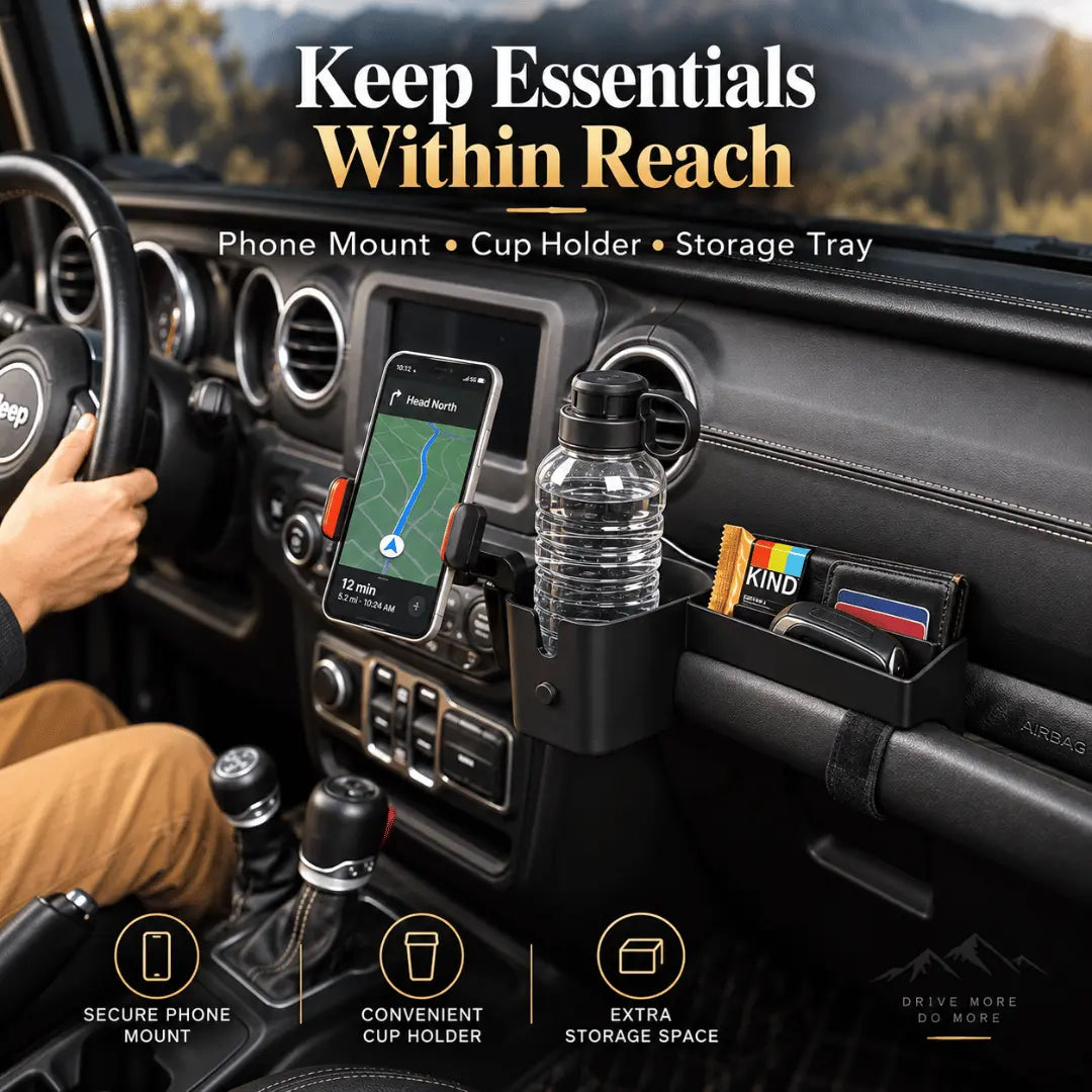 For 2018-2023 Jeep Wrangler JL JLU & Gladiator JT Passenger Co-Pilot Grab Bar Phone Mount Drink Cup Storage Tray