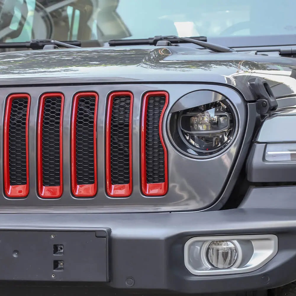 For 2018-2023 Jeep Wrangler JL Rubicon Sahara Front Grille Inserts Ring Trim（Does Not Fit 4XE Variants）