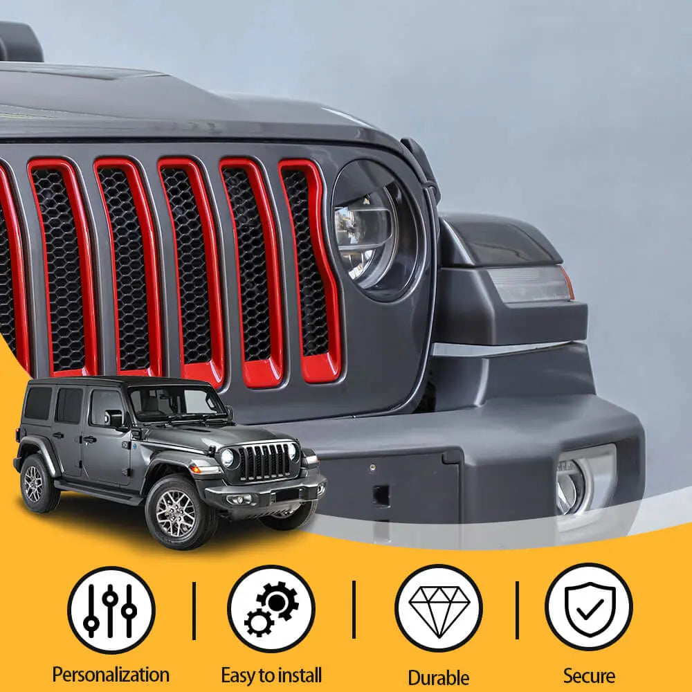 For 2018-2023 Jeep Wrangler JL Rubicon Sahara Front Grille Inserts Ring Trim（Does Not Fit 4XE Variants）