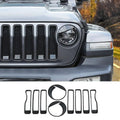 For 2018-2023 Jeep Wrangler JL Rubicon Sahara Front Grille Inserts & Angry Eyes Style Headlight Bezels Trim Kit (Does Not Fit 4XE Variants)