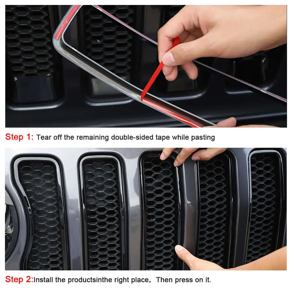 For 2018-2023 Jeep Wrangler JL Rubicon Sahara Front Grille Inserts & Angry Eyes Style Headlight Bezels Trim Kit (Does Not Fit 4XE Variants)