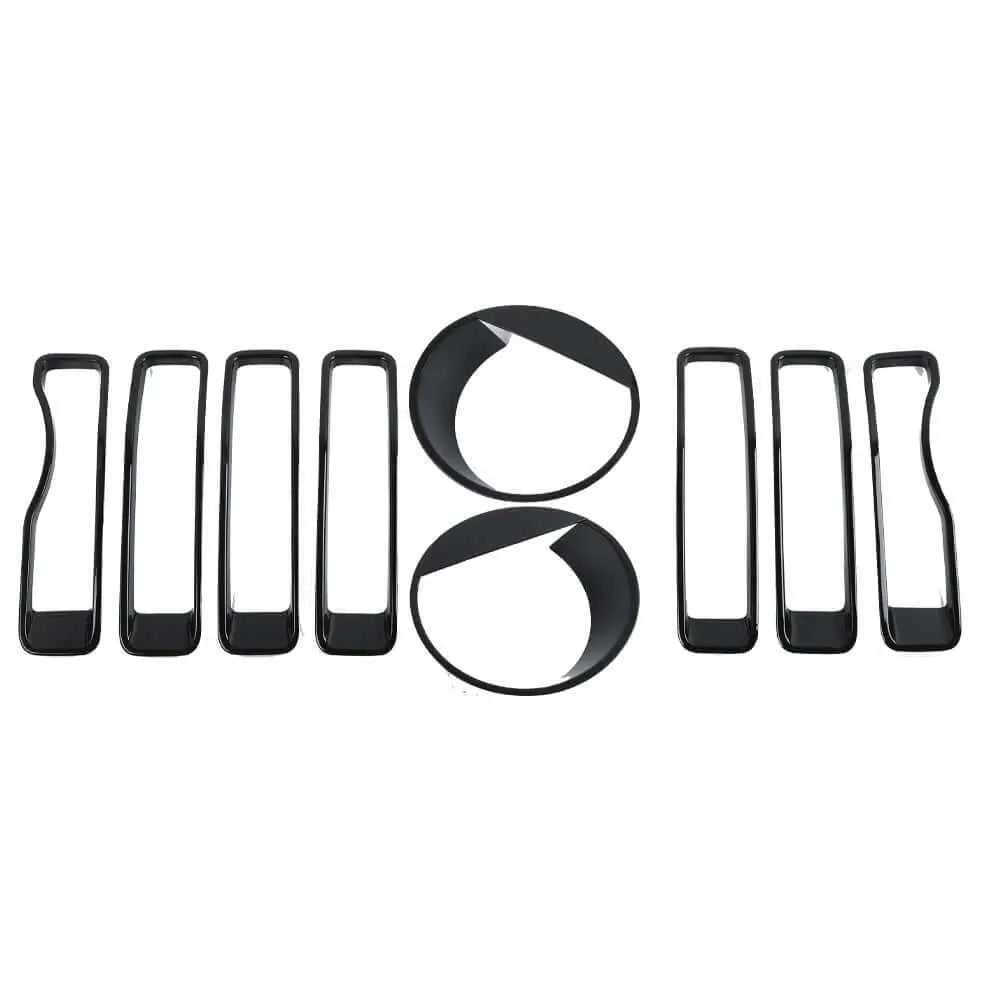 For 2018-2023 Jeep Wrangler JL Rubicon Sahara Front Grille Inserts & Angry Eyes Style Headlight Bezels Trim Kit (Does Not Fit 4XE Variants)