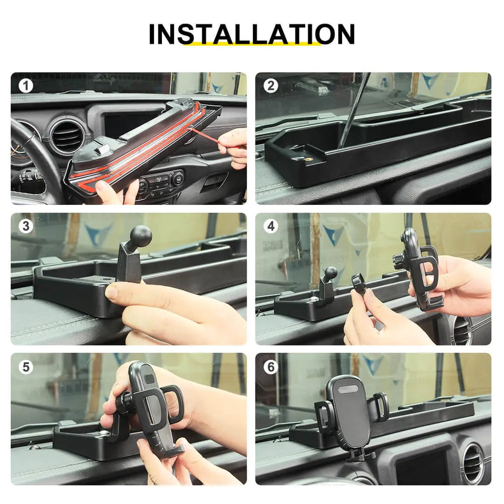 For 2018-2023 Jeep Wrangler JL & Gladiator JT 4Xe Dash Phone Holder Mount Bracket Storage Tray (2 pcs)