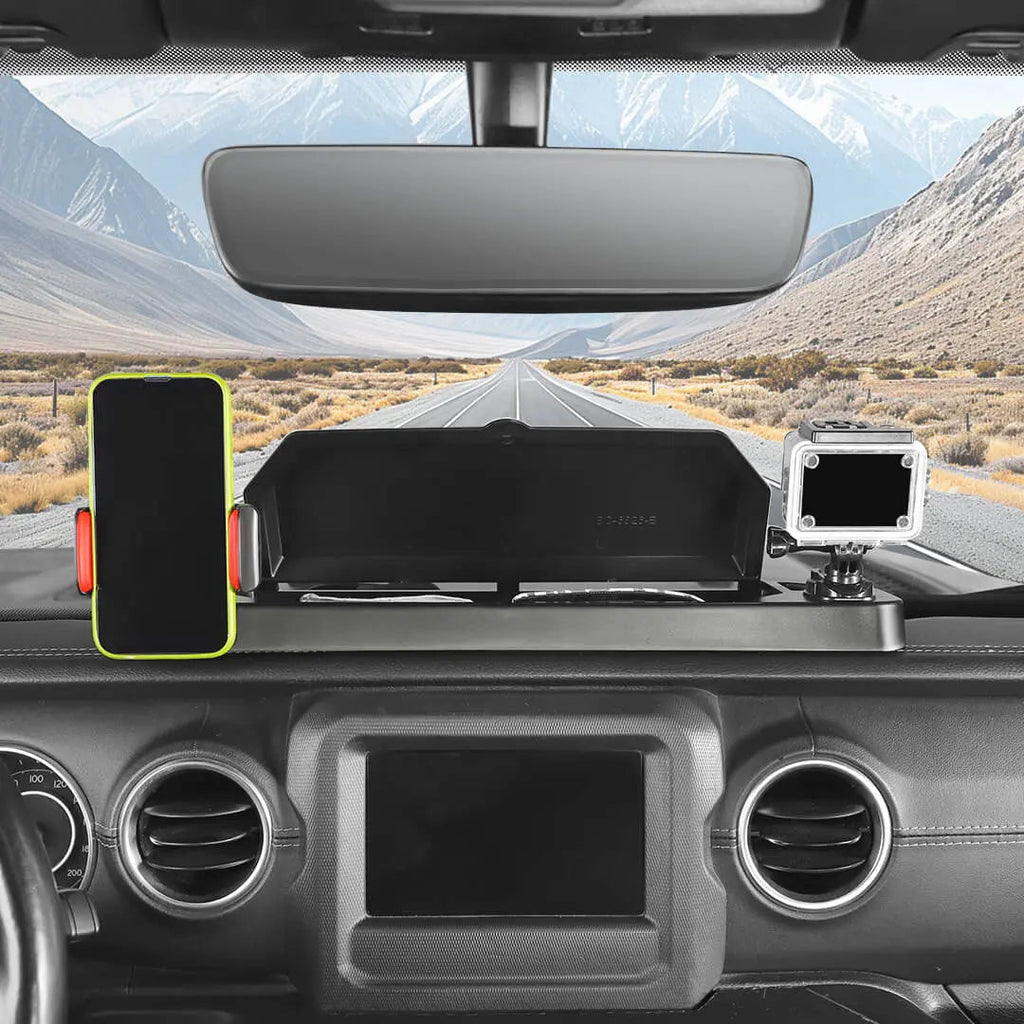 For 2018-2023 Jeep Wrangler JL & Gladiator JT Center Console Dash Phone Holder Bracket Storage Box Tray