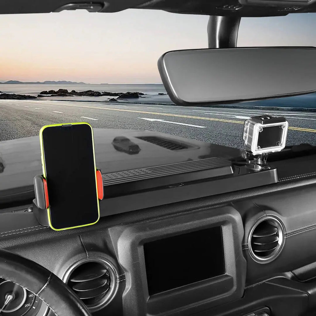 For 2018-2023 Jeep Wrangler JL & Gladiator JT Center Console Dash Phone Holder Bracket Storage Box Tray