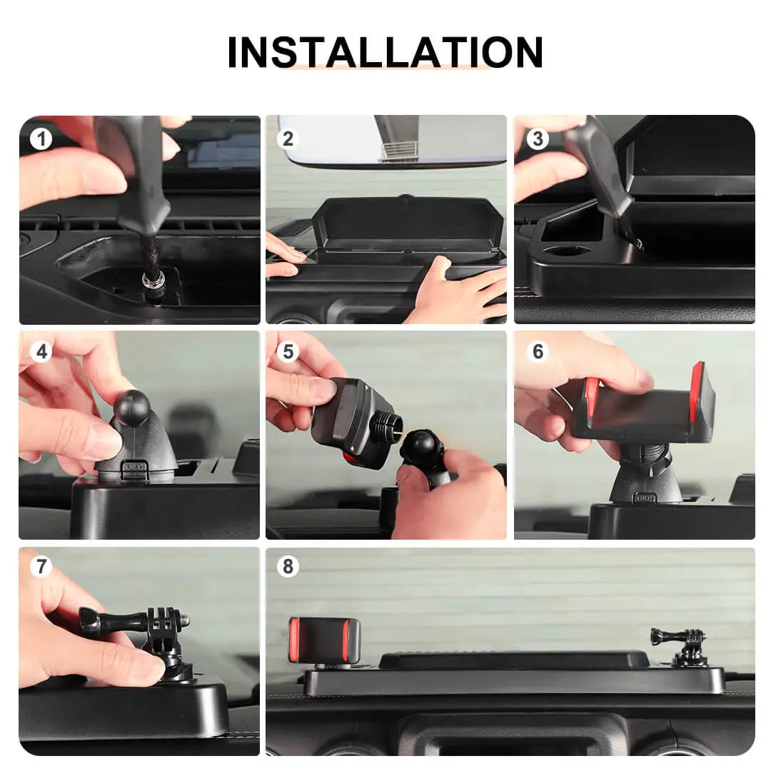 For 2018-2023 Jeep Wrangler JL & Gladiator JT Center Console Dash Phone Holder Bracket Storage Box Tray