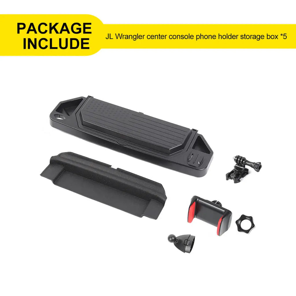 For 2018-2023 Jeep Wrangler JL & Gladiator JT Center Console Dash Phone Holder Bracket Storage Box Tray