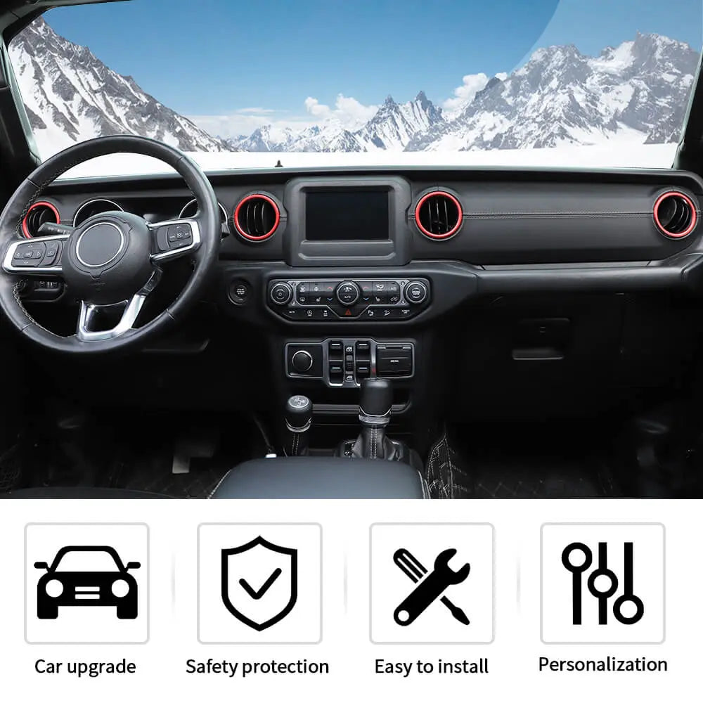 For 2018-2023 Jeep Wrangler JL & Gladiator JT Dashboard Air Conditioning Vents Cover Ring Trim Aluminum Alloy