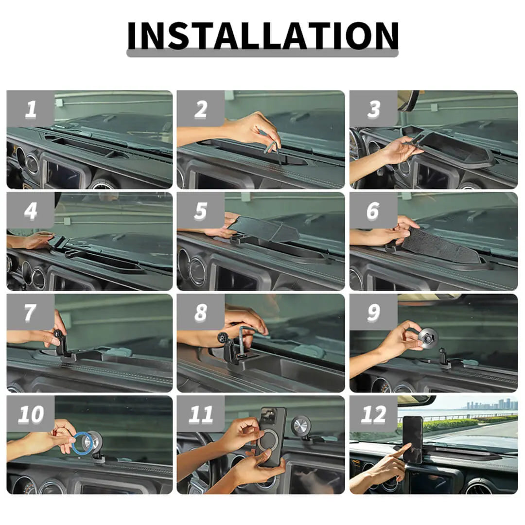 For 2018-2023 Jeep Wrangler JL & Gladiator JT Interior Center Console Magnetic Phone Mount Holder Bracket