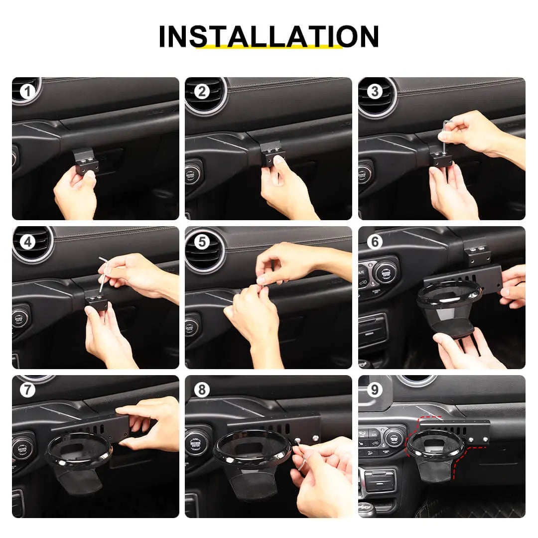 For 2018-2023 Jeep Wrangler JL & Gladiator JT Interior Copilot Handle Cup Bottle Holder Mount Bracket