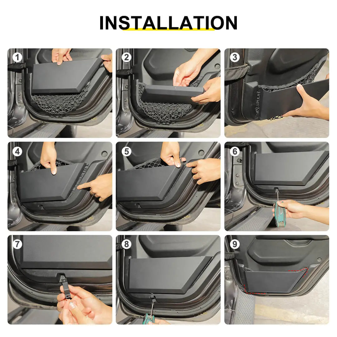 For 2018-2023 Jeep Wrangler JL & Gladiator JT Interior Front Rear Door Mesh Storage Pockets Box
