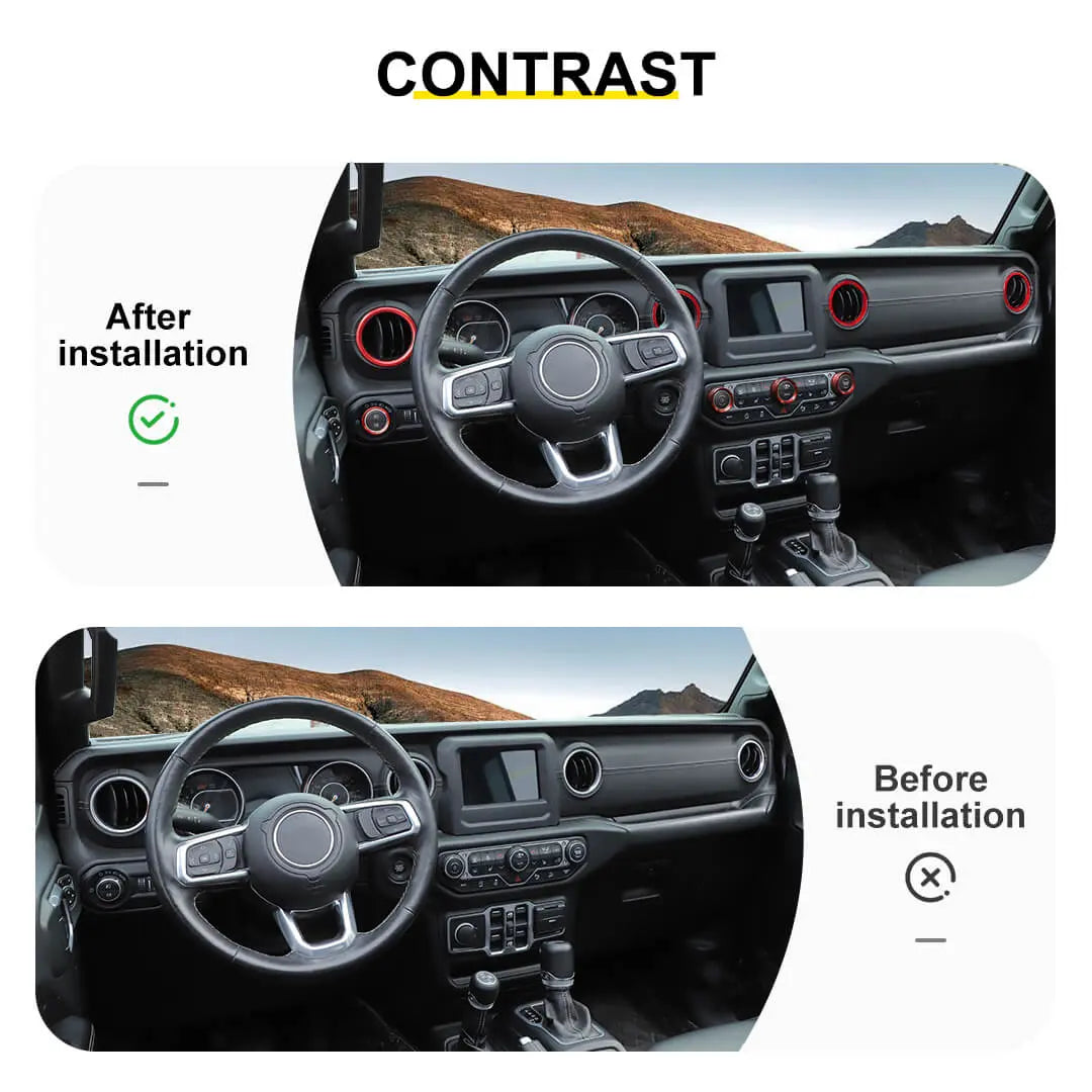 For 2018-2023 Jeep Wrangler & Gladiator JT Air Conditioning Headlight Switch Dashboard Air Vent Trim Ring (8 pcs)