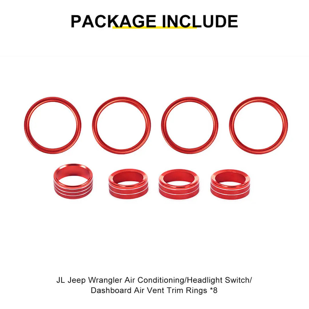 For 2018-2023 Jeep Wrangler & Gladiator JT Air Conditioning Headlight Switch Dashboard Air Vent Trim Ring (8 pcs)