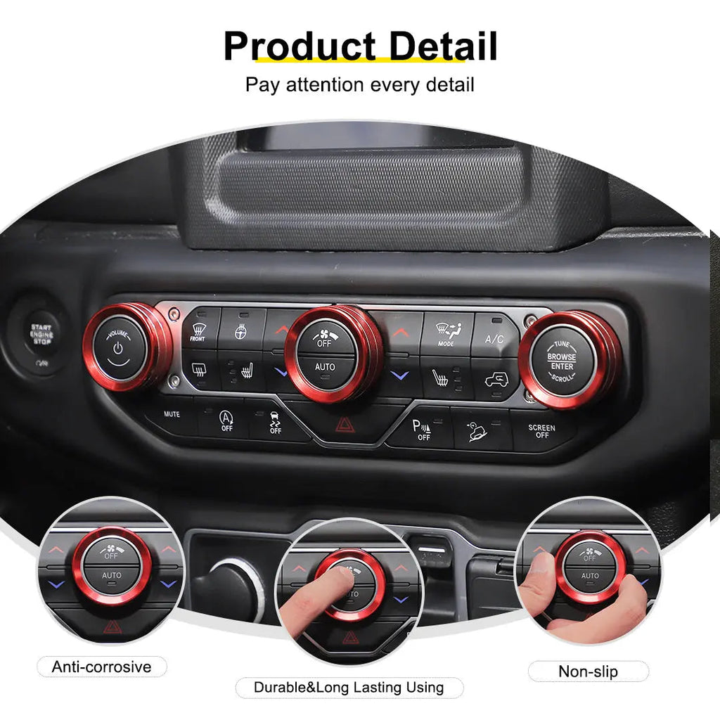 For 2018-2023 Jeep Wrangler & Gladiator JT Air Conditioning Headlight Switch Dashboard Air Vent Trim Ring (8 pcs)