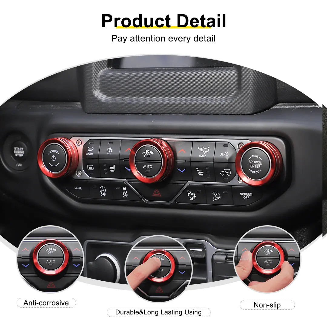 For 2018-2023 Jeep Wrangler & Gladiator JT Air Conditioning Headlight Switch Dashboard Air Vent Trim Ring (8 pcs)