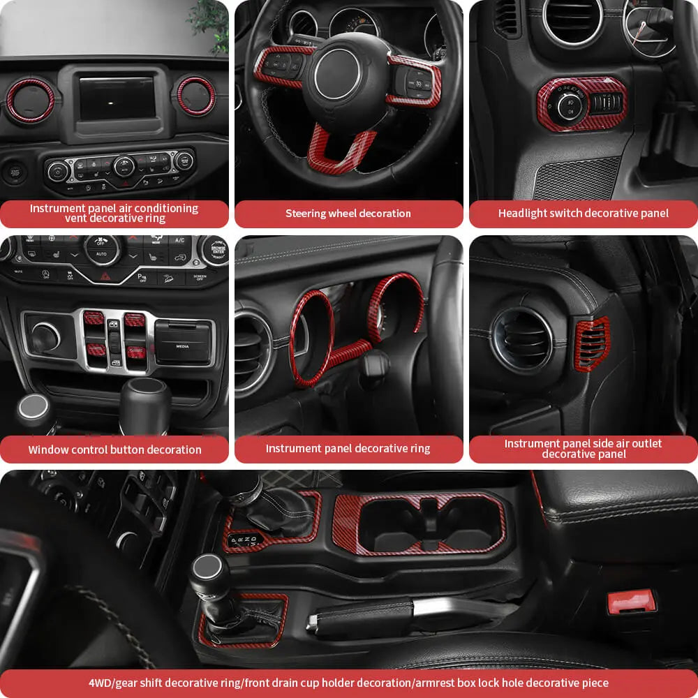 For 2018-2023 Jeep Wrangler JL & Gladiator JT 21-Piece Interior Dash & Center Console Accent Cover Trim Kit