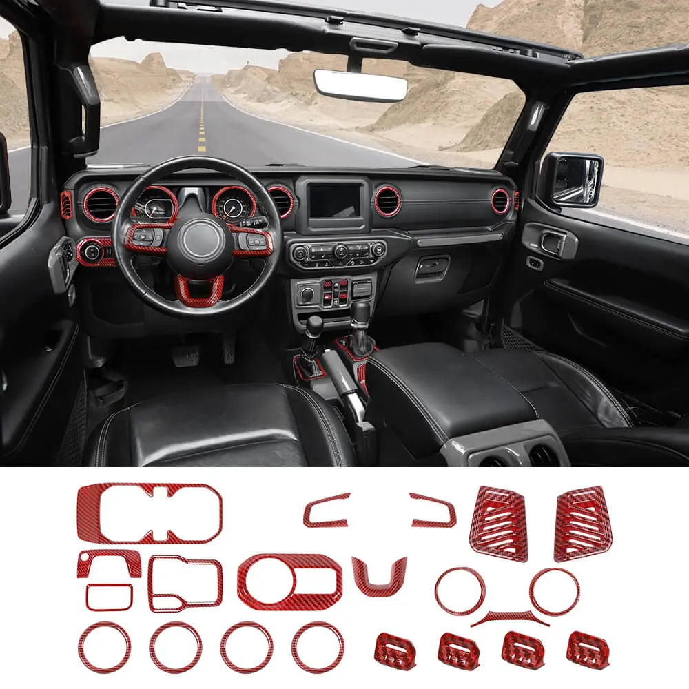 For 2018-2023 Jeep Wrangler JL & Gladiator JT 21-Piece Interior Dash & Center Console Accent Cover Trim Kit