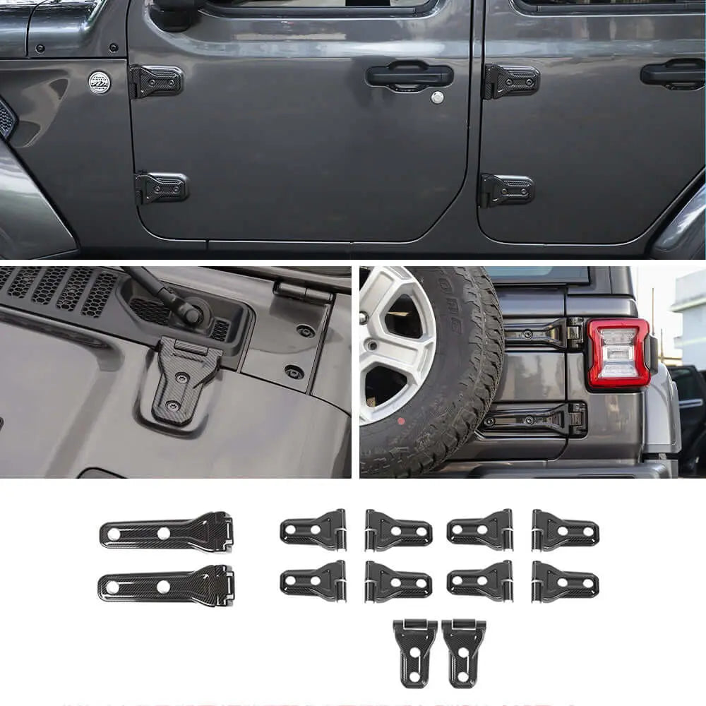 For 2018-2025 Jeep Wrangler JLU 4-Door 12 x Side Door+Hood+Spare Tire Hinge Cover Trim Kit