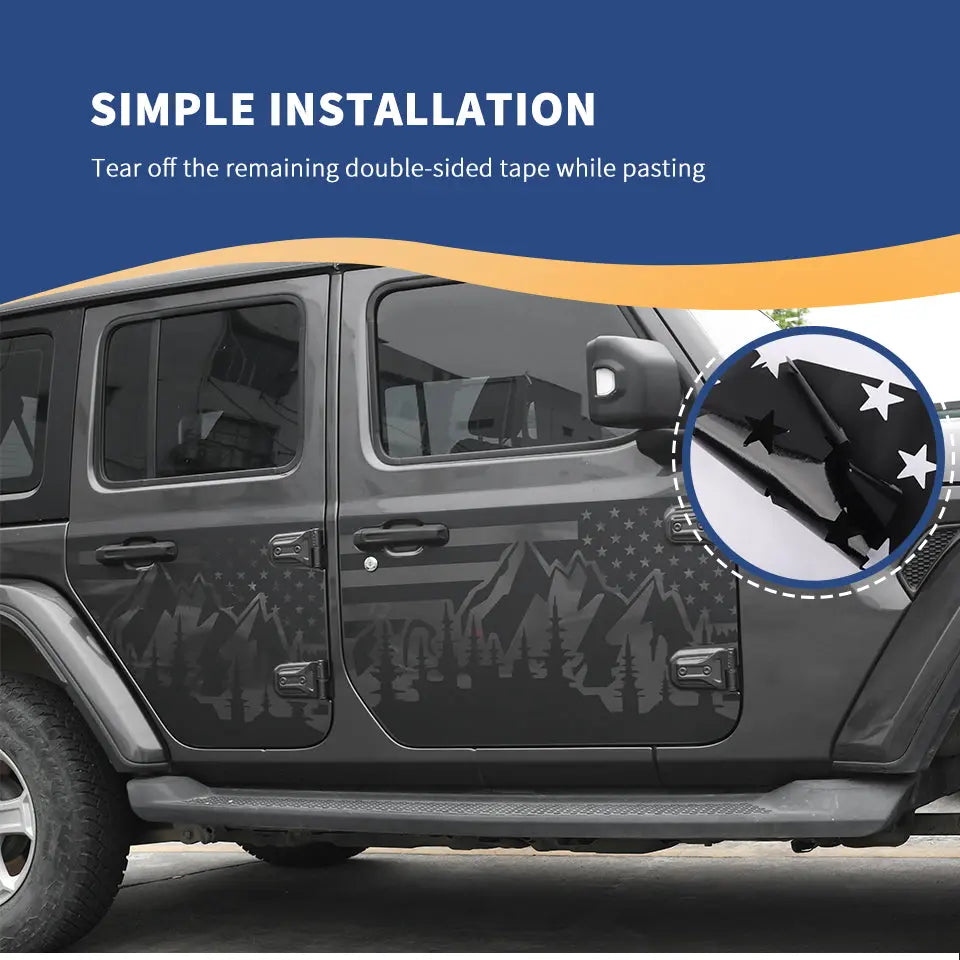 For 2018+ Jeep Wrangler JL 2/4 Door Car Door Decal Sticker American Flag