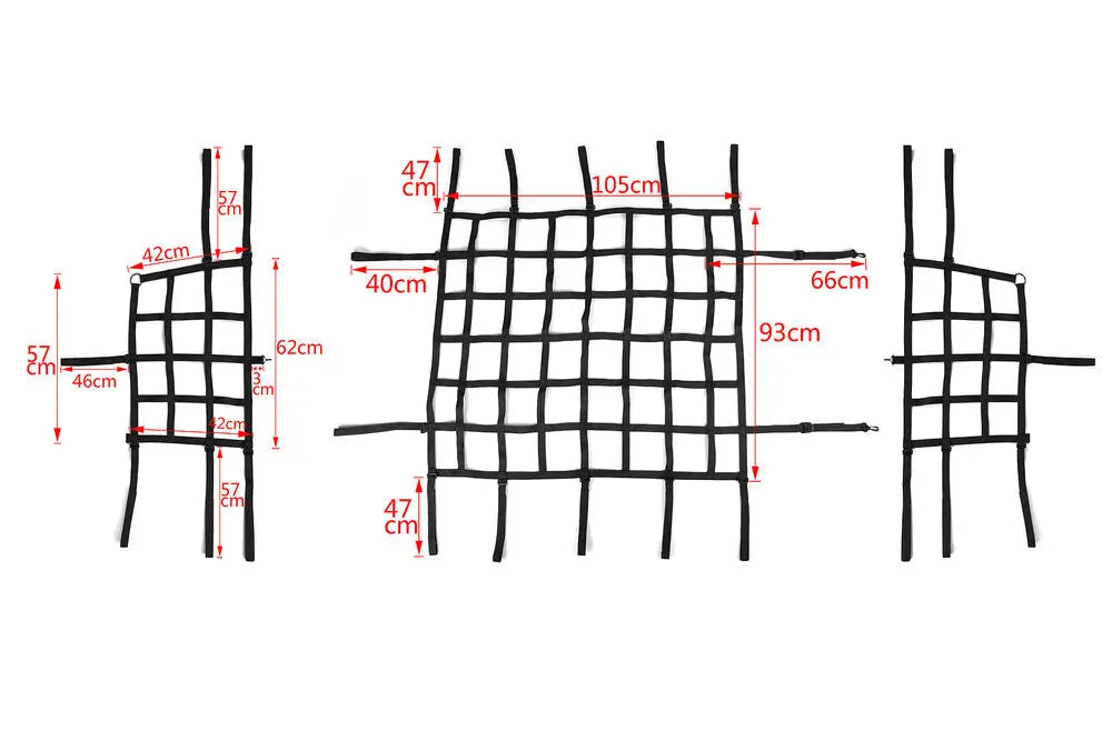 For 2018+ Jeep Wrangler JL 2-Door 3pcs Side Cargo Luggage Mesh Net Kit