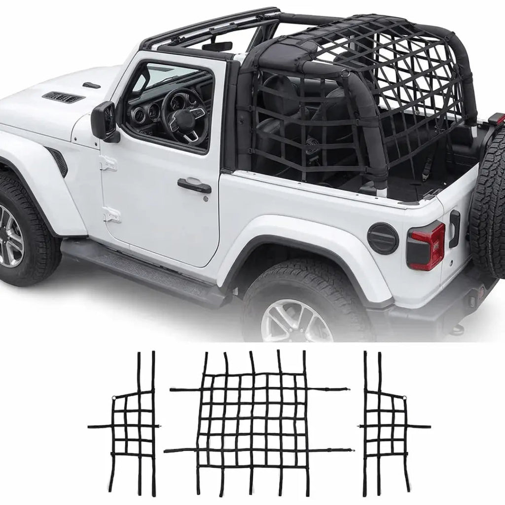 For 2018+ Jeep Wrangler JL 2-Door 3pcs Side Cargo Luggage Mesh Net Kit