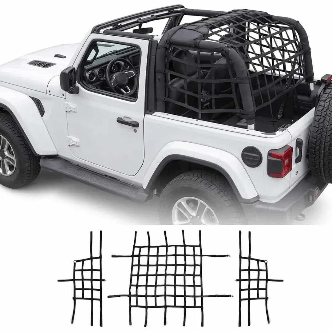 For 2018+ Jeep Wrangler JL 2-Door 3pcs Side Cargo Luggage Mesh Net Kit
