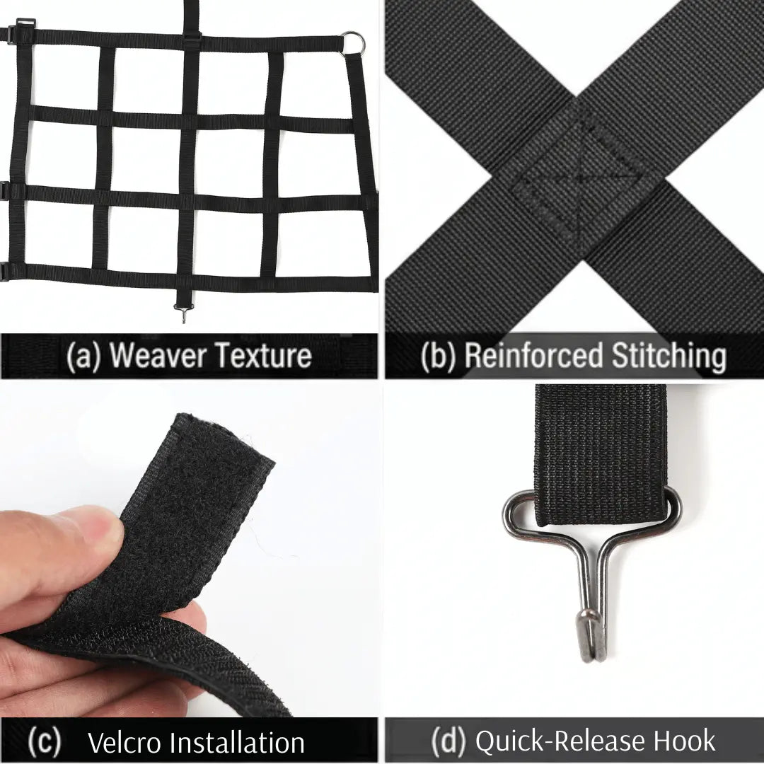 For 2018+ Jeep Wrangler JL 2-Door 3pcs Side Cargo Luggage Mesh Net Kit