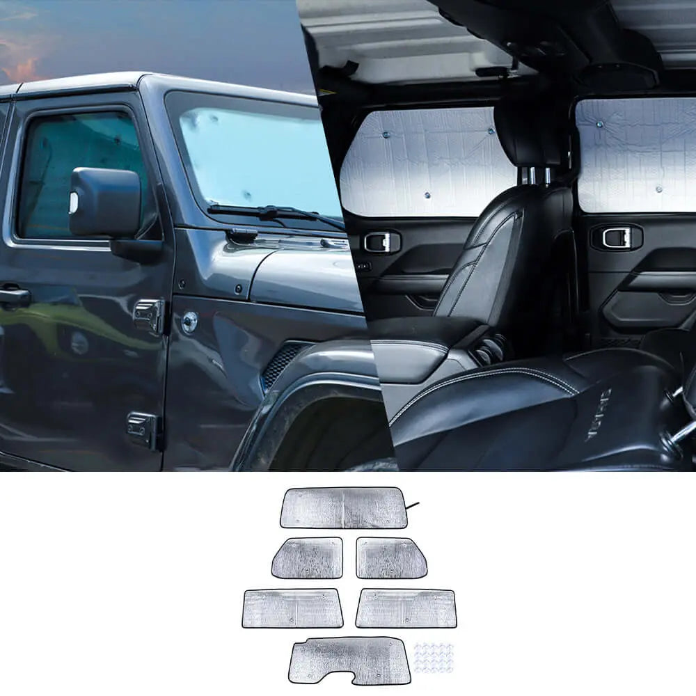For 2018+ Jeep Wrangler JL 2 Door 6pcs Windshield Full Window Sun Shade Heat Visor Shield Cover