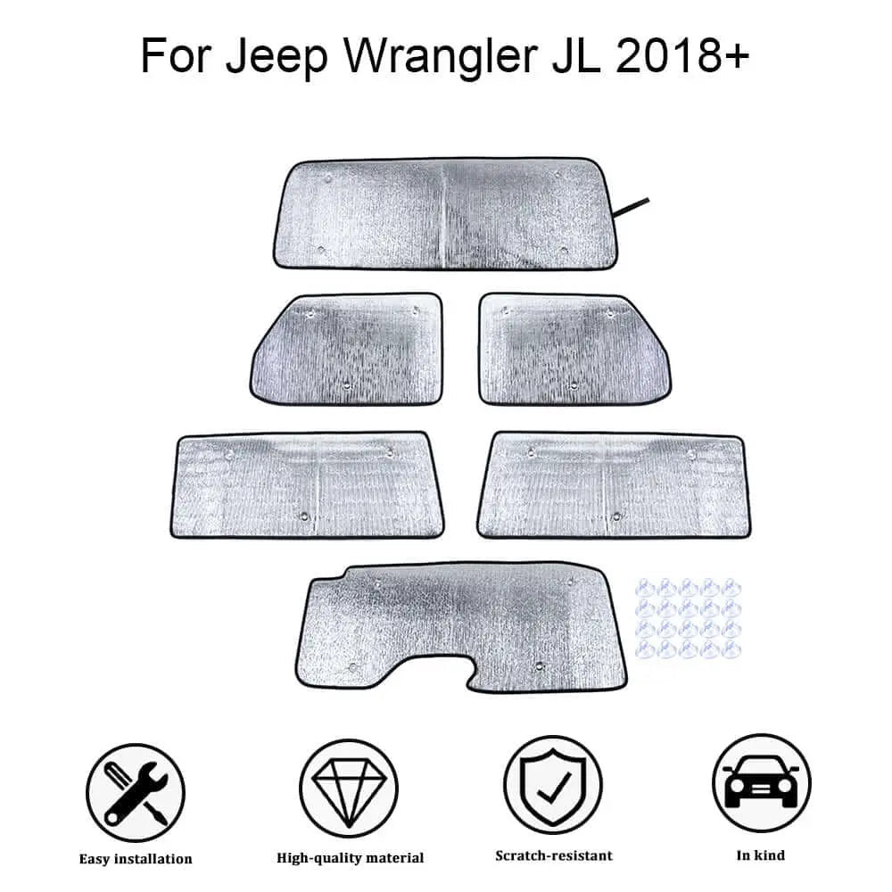 For 2018+ Jeep Wrangler JL 2 Door 6pcs Windshield Full Window Sun Shade Heat Visor Shield Cover