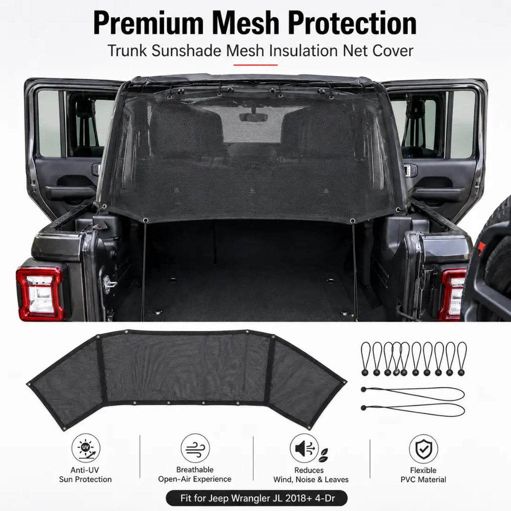 For 2018+ Jeep Wrangler JL 4-Door Trunk Sunshade Mesh Insulation Net Cover Anti-UV