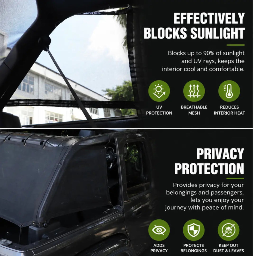 For 2018+ Jeep Wrangler JL 4-Door Trunk Sunshade Mesh Insulation Net Cover Anti-UV