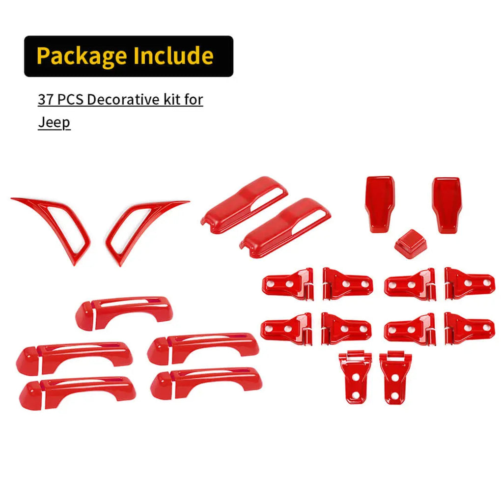 For 2018+ Jeep Wrangler JL 4-Door Version Exterior Car Door Hinge Handle Shell Cover Trim Kit (22 pcs)