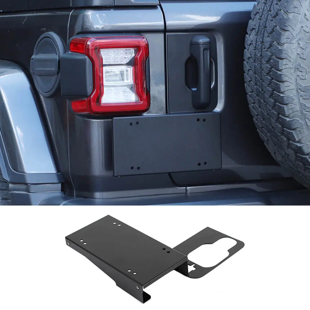 For 2018+ Jeep Wrangler JL Black Tailgate Door Grab Handle License Plate Holder Bracket