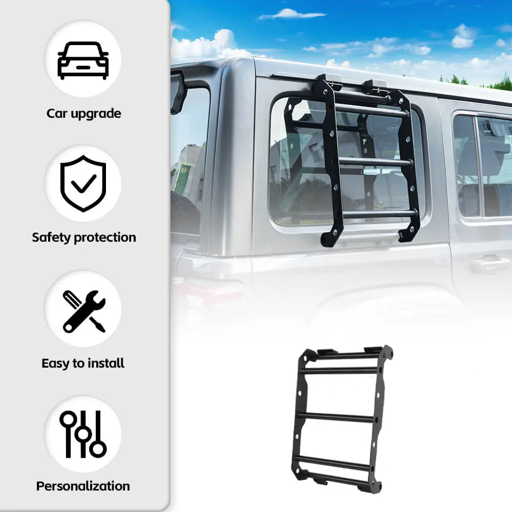 For 2018+ Jeep Wrangler JL Car Rear Window Climbing Ladder Iron Black