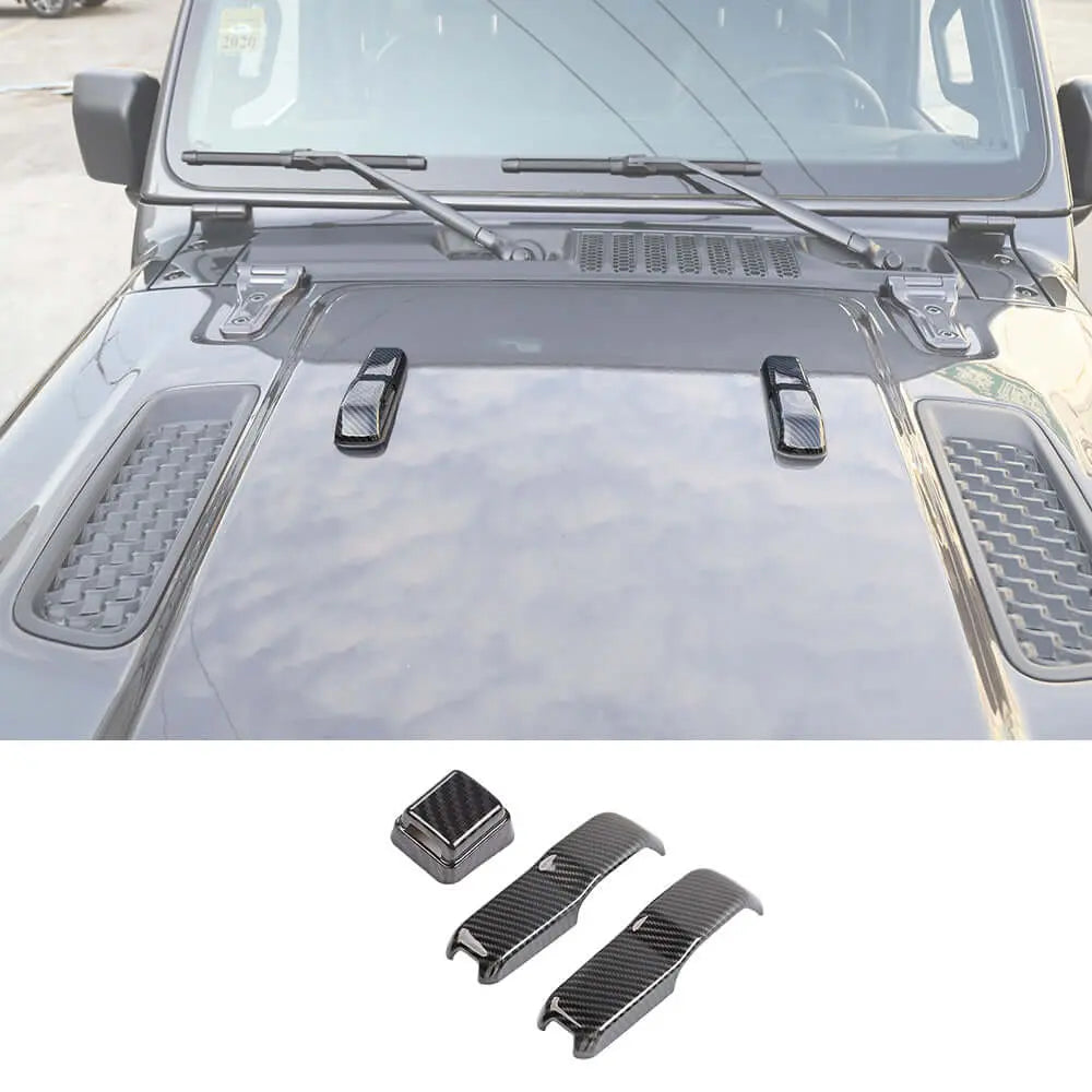 For 2018+ Jeep Wrangler JL Engine Hood Bra Trim & Rear Wiper Nozzle Trim Cover 3Pcs