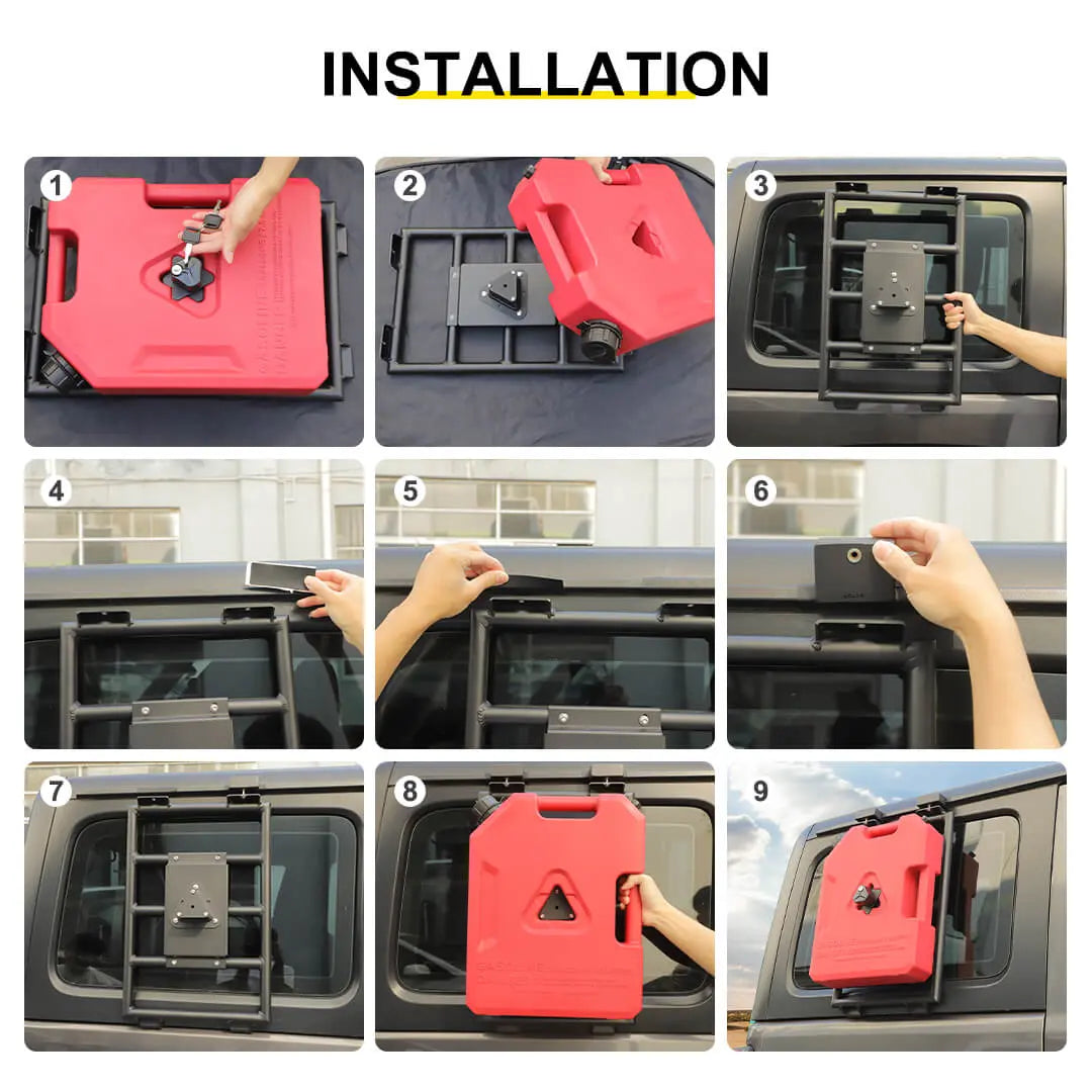 For 2018+ Jeep Wrangler JL Exterior Car Rear Window Mount Climbing Ladder Water/Gal Tank Accessories
