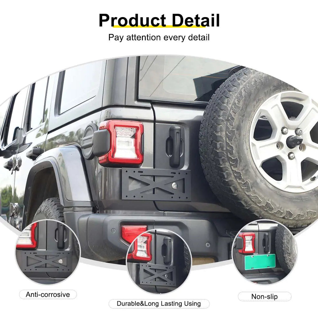 For 2018+ Jeep Wrangler JL Exterior Rear Tailgate Door Handle License Plate Holder Bracket