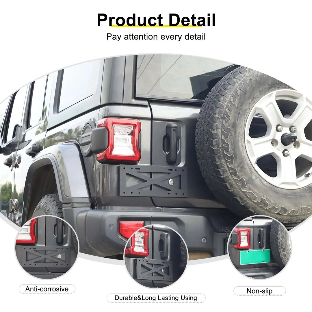 For 2018+ Jeep Wrangler JL Exterior Rear Tailgate Door Handle License Plate Holder Bracket