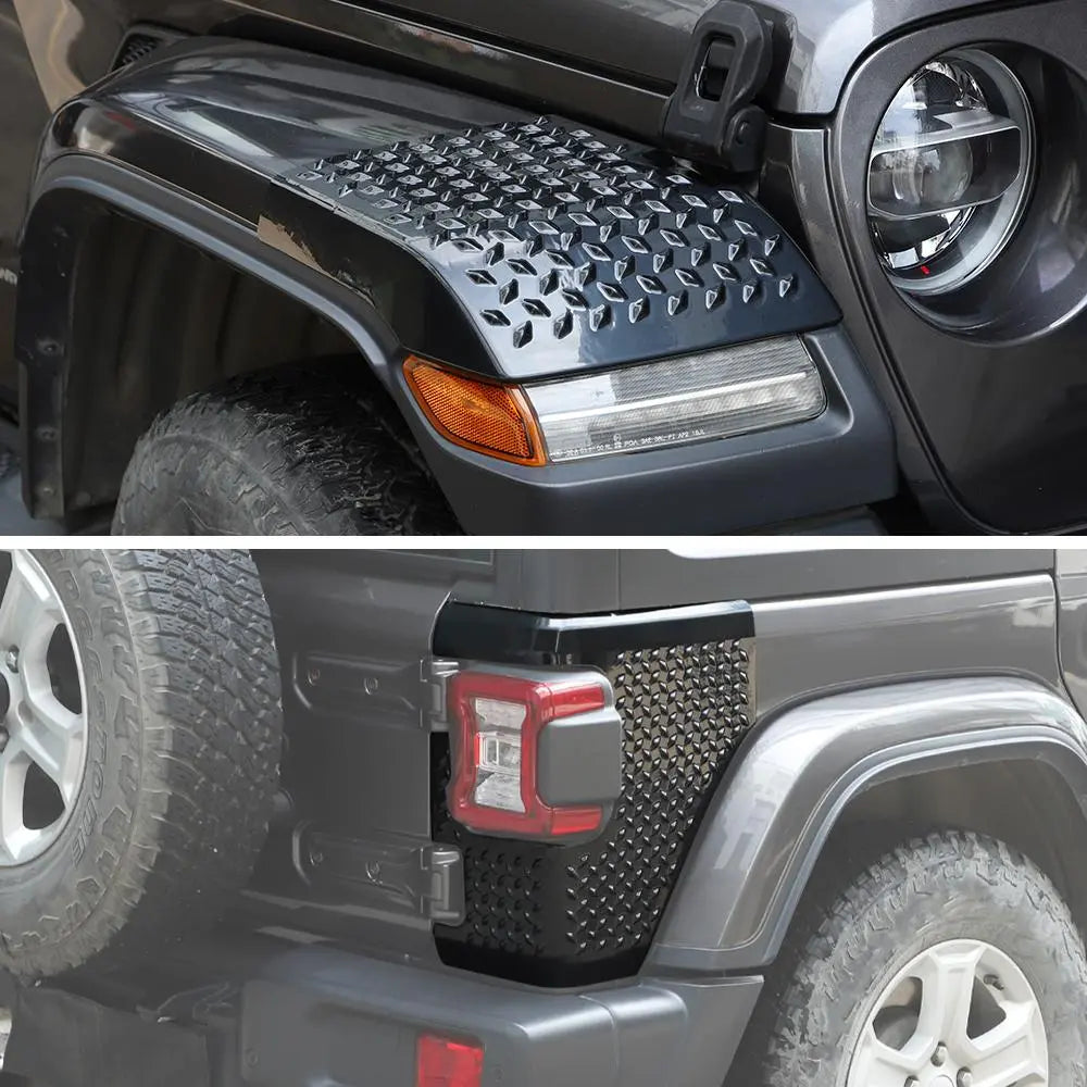For 2018-2025 Jeep Wrangler JL Front Wheel Eyebrow Angle & Tail Light Angle Trim Guards Black